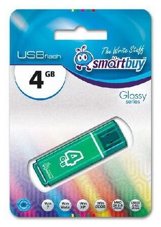 USB-флешки Aspor Флешка SmartBuy Glossy USB 2.0 4 ГБ, 1 шт., изумрудный