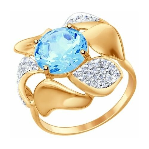 фото Золотое кольцо sokolov с ситаллом цвета топаз и фианитом 714741 diamant-online