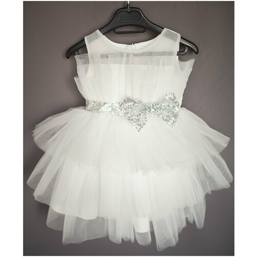 фото Платье-пачка трикотаж, нарядное, однотонное, размер 104, белый seker