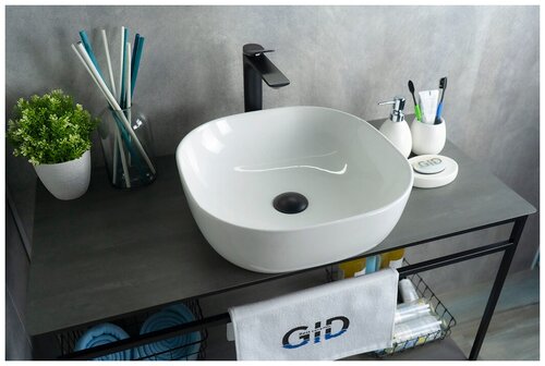 Комплект 2 предмета: Керамическая накладная раковина для ванной Gid D1301 с сифоном А-3202