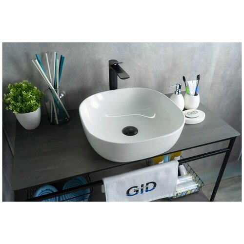 Комплект 2 предмета: Керамическая накладная раковина для ванной Gid D1301 с сифоном А-3202