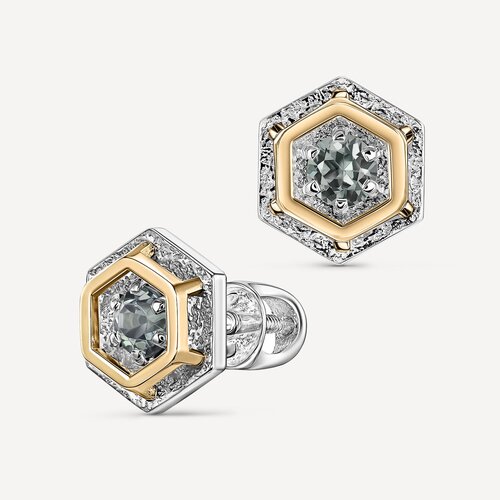 Серьги tiss, желтое золото, серебро, 925, 585 проба, шпинель, размер 10 мм