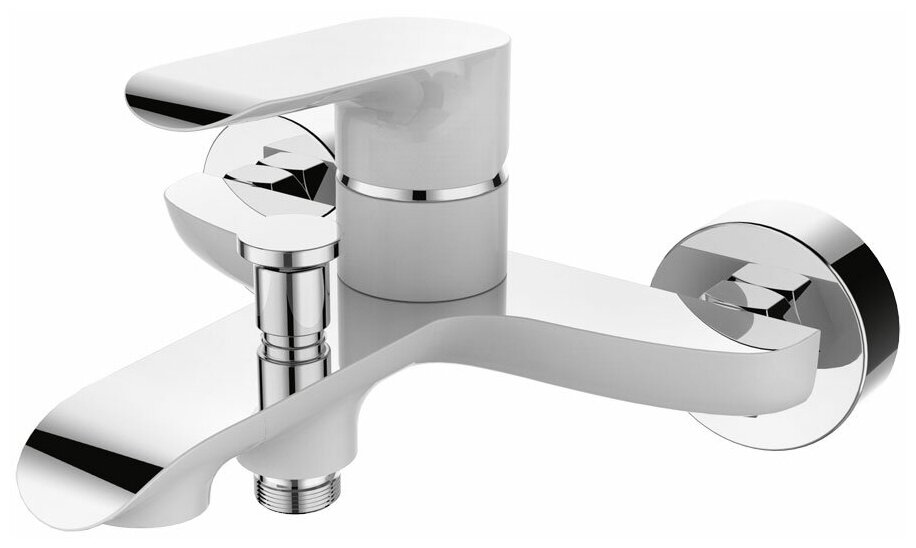 Смеситель для ванны DEVIDA серия GEMMA-WHITE с литым корпусом-изливом и кнопочным дивертором, белый DVS1424-15W