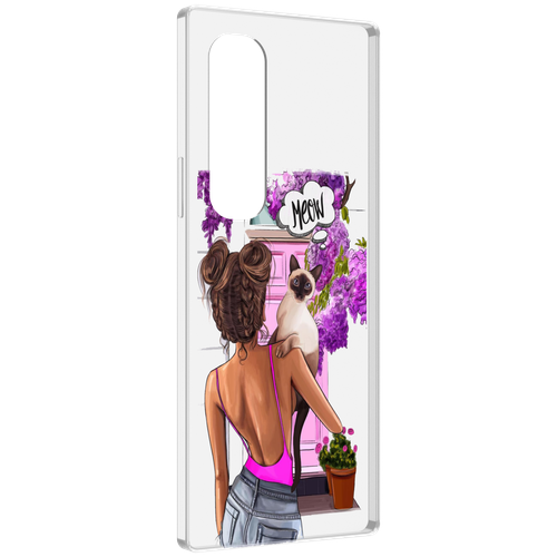 Чехол MyPads Девушка-с-котиком женский для Samsung Galaxy Z Fold 4 (SM-F936) задняя-панель-накладка-бампер