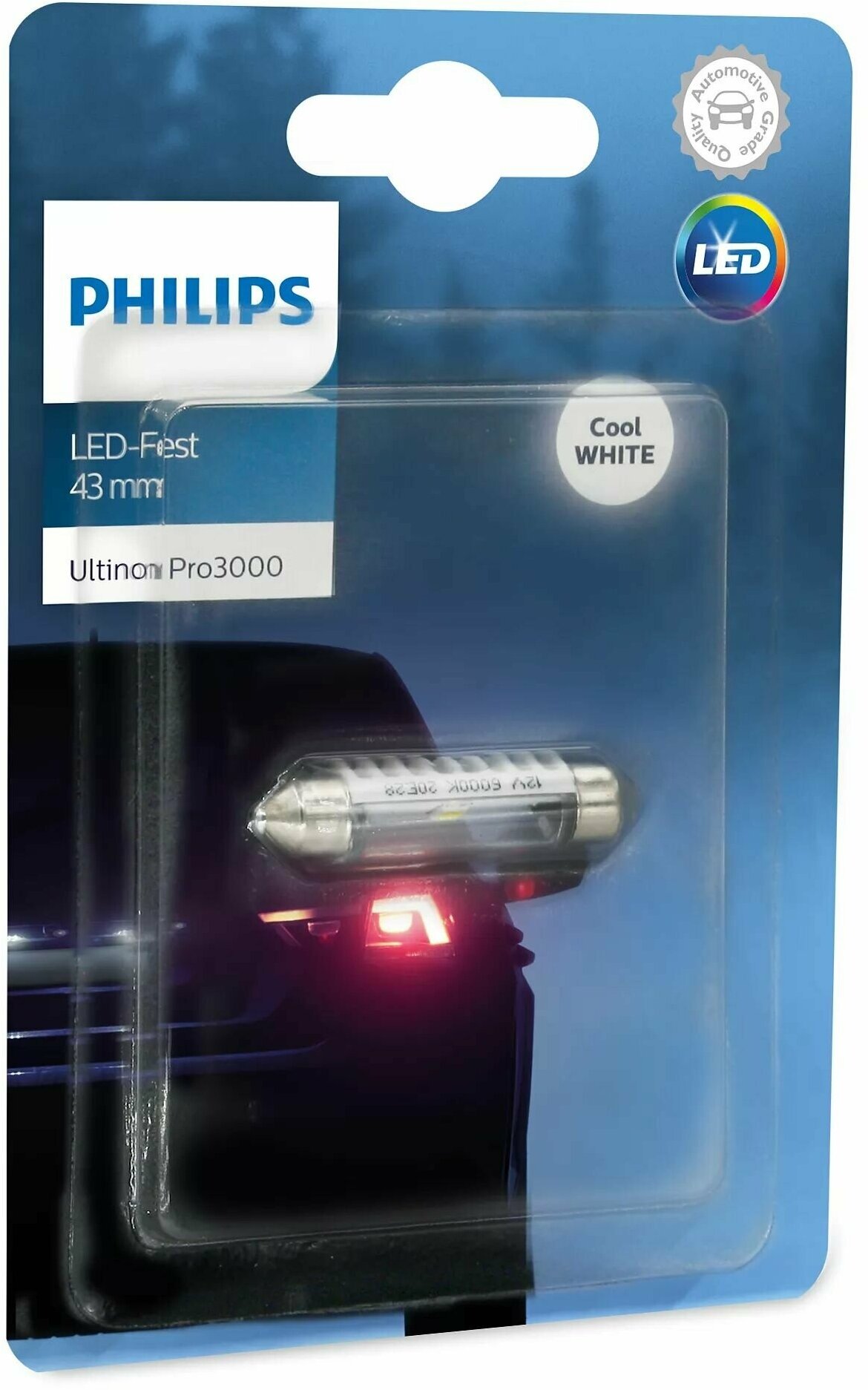 Лампа автом.светодио. Philips Fest T10,5x43 12В 0.6Вт (упак.:1шт) 6000K - фото №4