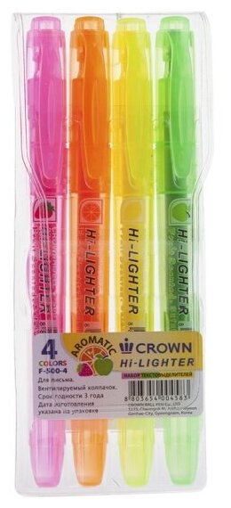 Набор текстовыделителей Crown "Multi Hi-Lighter Aroma" 4 цвета, 1-4 мм, ароматизированные, чехол