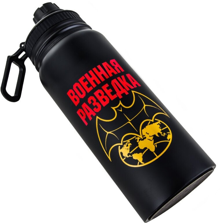 Металлический термос-бутылка "Военная разведка" из нержавейки с винтовой крышкой-поилкой - фотография № 2