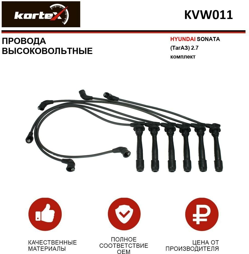 Провода высоковольтные Kortex для Hyundai Sonata (ТагАЗ) 2.7 к-т OEM 2750137A00, 2750137B00, C1140, C1164, EWTH00016H, KEL029, KVW011, PEAE55, T117B,