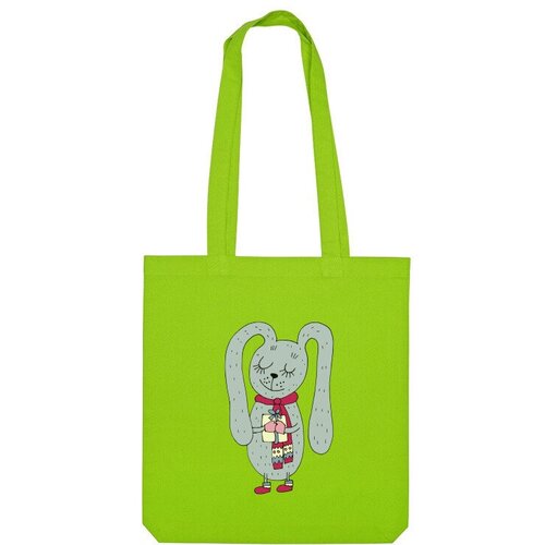 мужская футболка милый заяц с подарком s зеленый Сумка шоппер Us Basic, зеленый