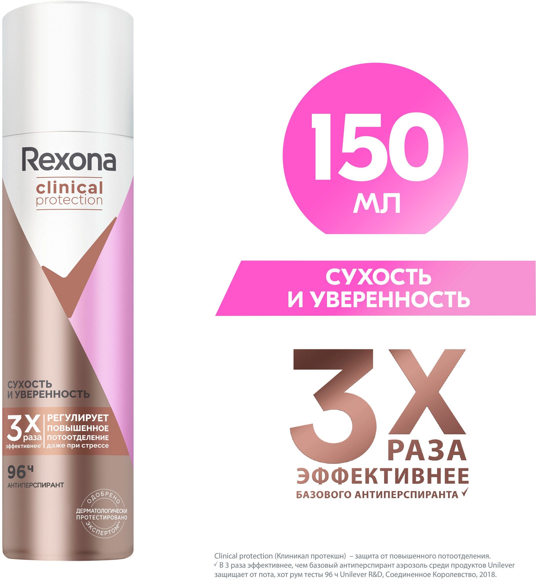 Rexona Clinical Protection антиперспирант-спрей женский Сухость и Уверенность защита 96 часов 150 мл