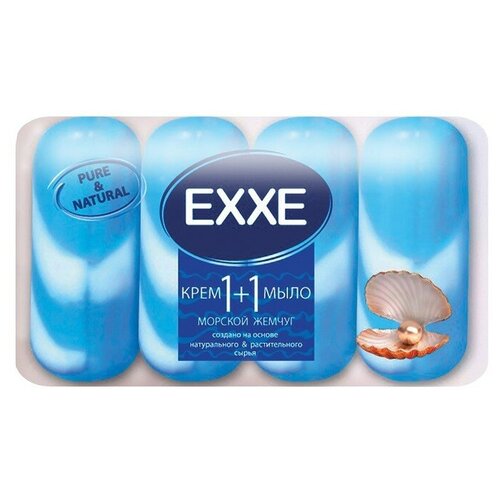 Крем-мыло Exxe 1+1, Морской жемчуг, синее полосатое, 4 шт. по 90 г крем мыло exxe 1 1 морской жемчуг синее полосатое 4 шт по 90 г