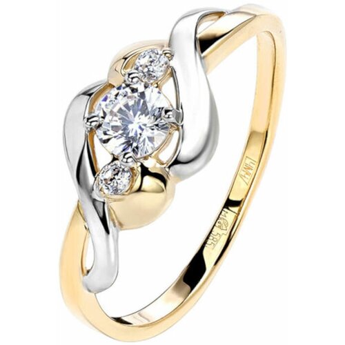 фото Кольцо эстет 01к1312308р желтое золото, 585 проба, родирование, фианит, размер 17.5