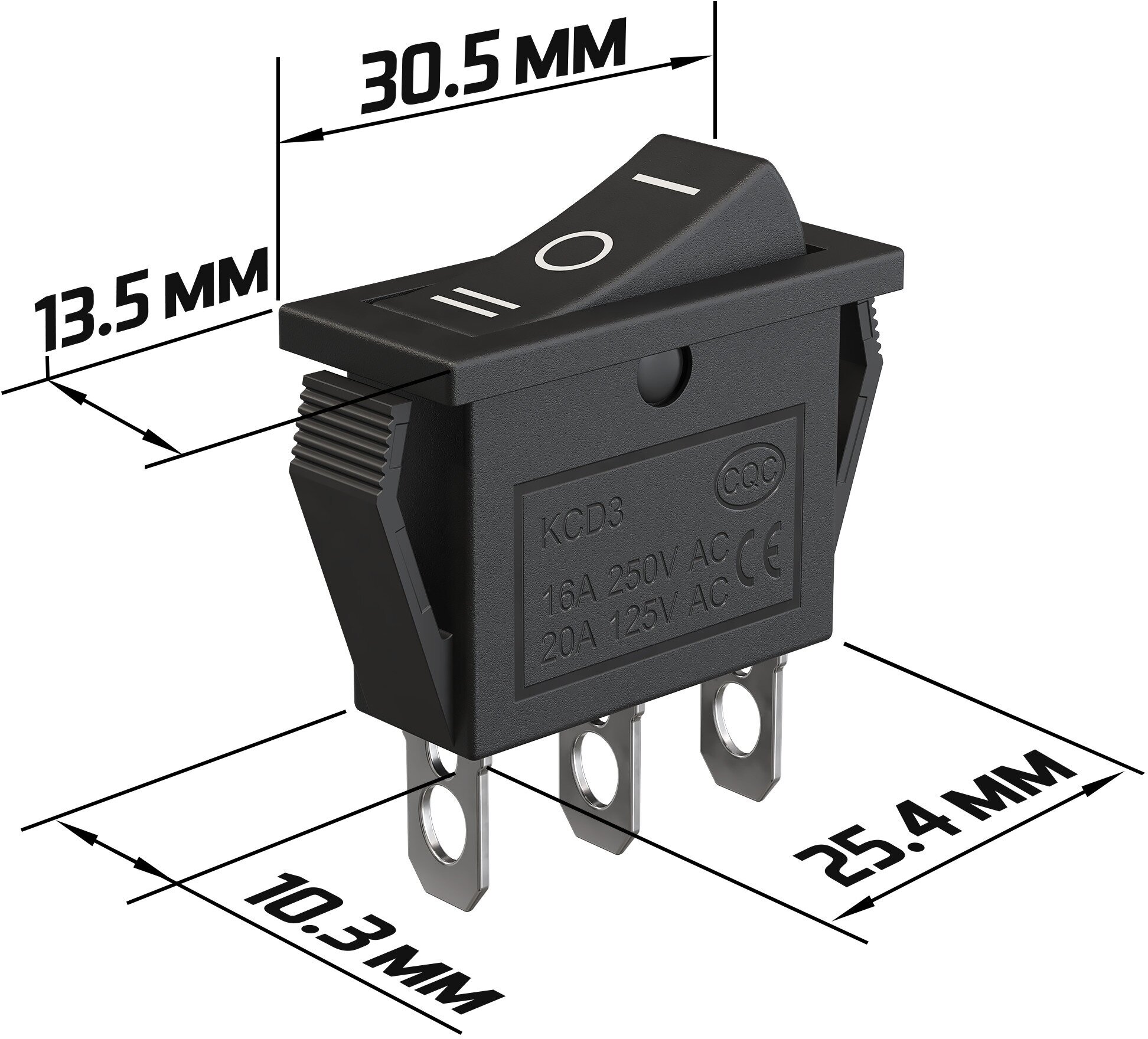 Выключатель тумблер переключатель GSMIN KCD3 SPDT ON-OFF-ON 16 А 250 В / 20 A 125 В AC 3pin (Черный) - фотография № 5