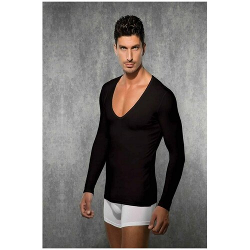 фото Мужской лонгслив с глубоким вырезом черный doreanse 2920 s (44)