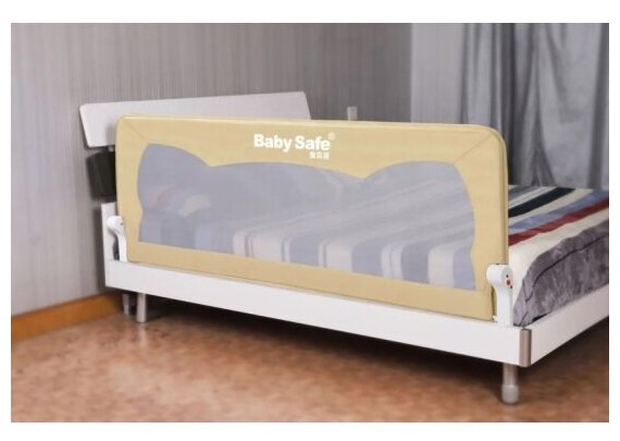 Барьер Baby Safe для детской кроватки складной, Ушки, 150*42 см бежевый - фото №4