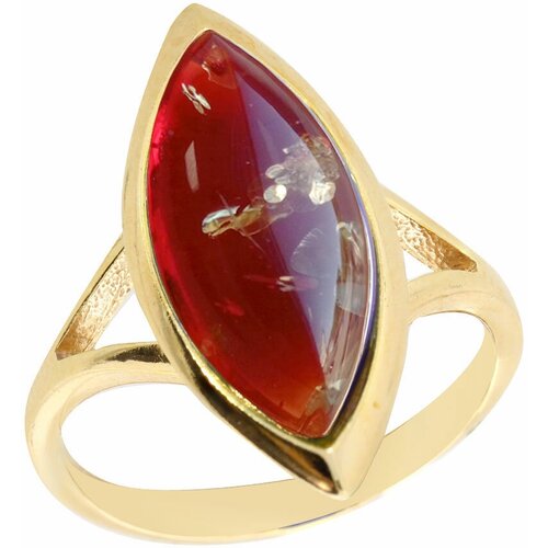 фото Кольцо diamant online, серебро, 925 проба, золочение, янтарь, размер 17.5