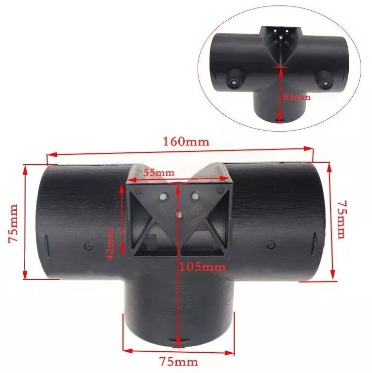 Тройник Т-образный с (клапанами) 75мм для автономного воздушного отопителя
