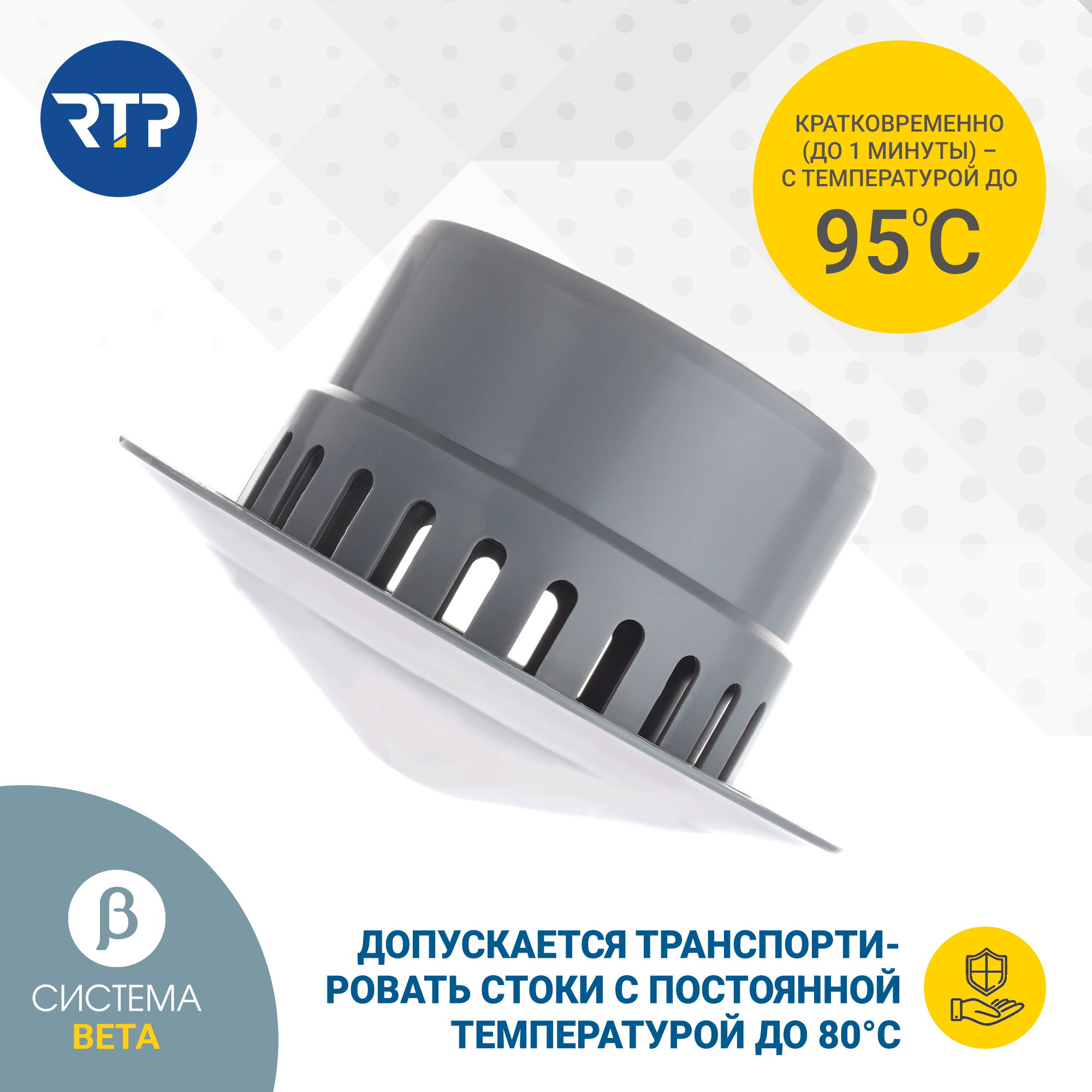 Зонт вентиляционный для внутренней канализации RTP, полипропилен, ППР, PP-R, D110