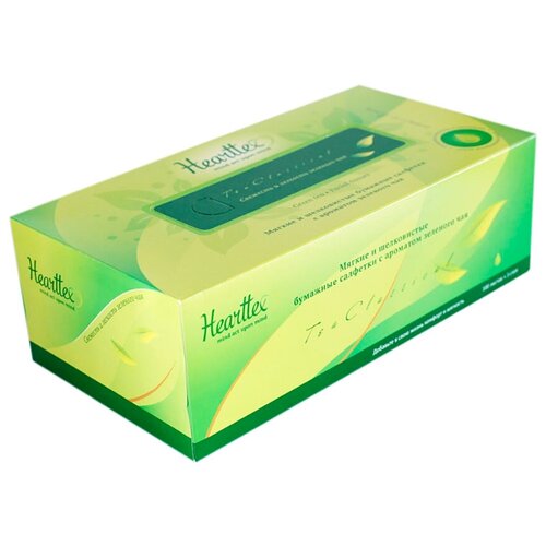фото Салфетки Hearttex с ароматом зеленого чая в коробке, 21 х 20 см, 100 шт.