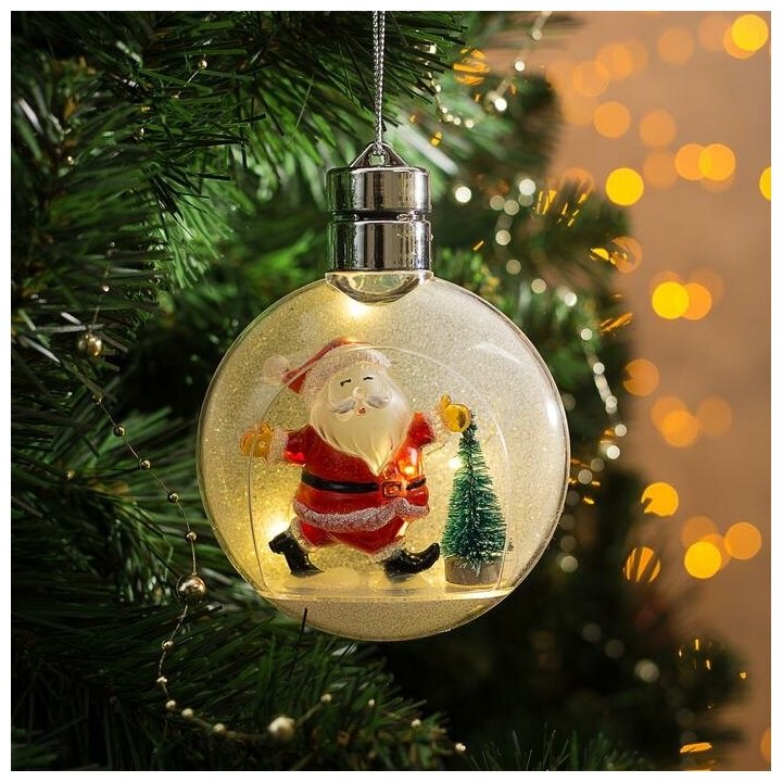 Елочный шар Luazon Lighting "Дед мороз" 5 LED, от батареек 2032 теплый белый (4357264)