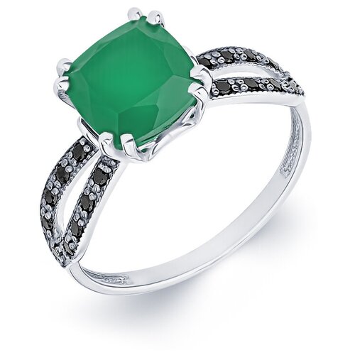 Кольцо Великолепный век серебро, 925 проба, чернение, родирование, агат, размер 17.5