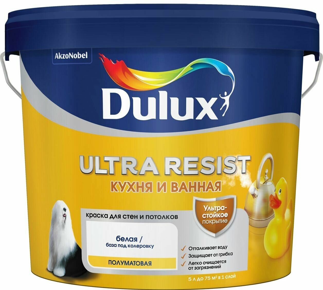 Краска для стен кухни и ванны Dulux Ultra Resist белая база BW 5 л