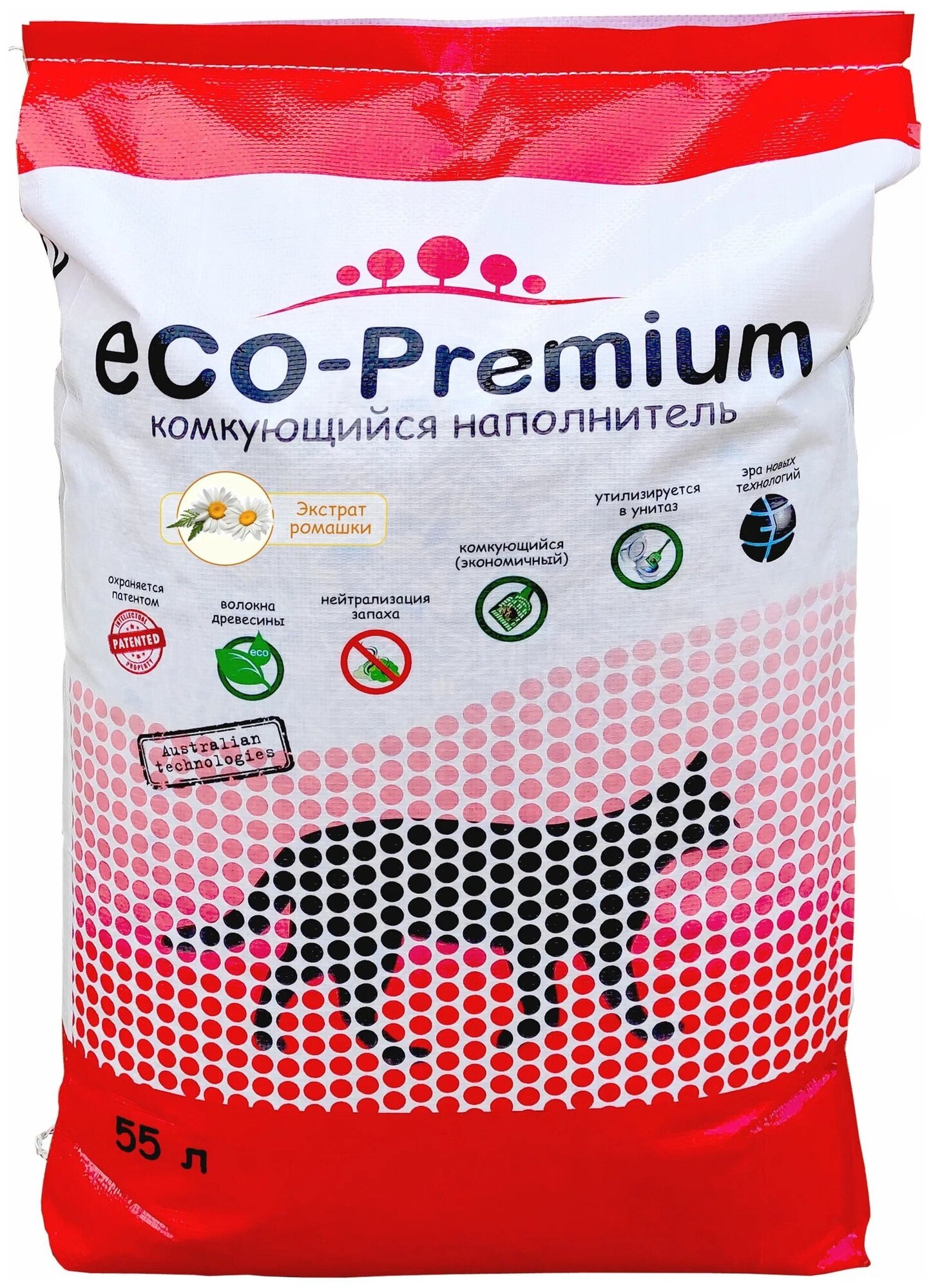 Наполнитель ECO Premium Ромашка комкующийся древесный 20.2кг/55л