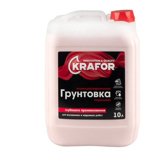 Грунтовка глубокого проникновения Krafor, универсальная, 10 л грунтовка asmanpro primer акриловая универсальная глубокого проникновения 10 л