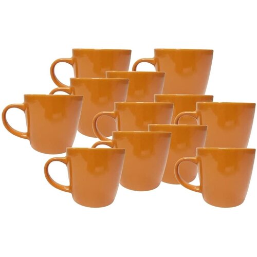 Набор кружек для чая керамических глянцевых Office 330мл , Оранжевый(12шт)