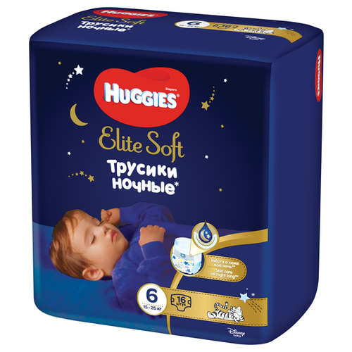 фото Huggies трусики ночные elite soft 6 (15-25 кг) 16 шт.