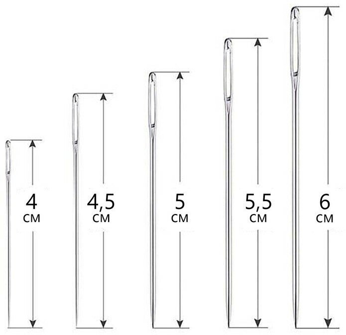 Иглы для вышивания «Ассорти», d = 0,85 / 1,05 / 1,25 мм, 4 - 6 см, 20 шт