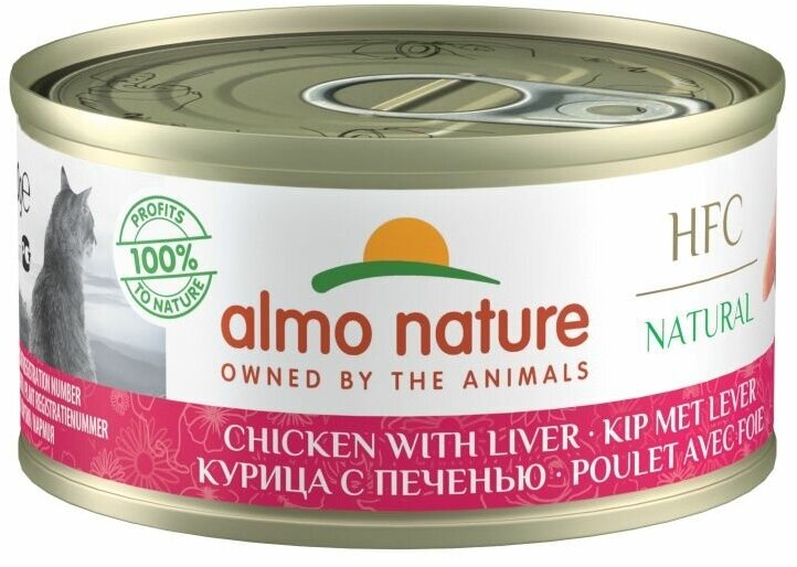 Almo Nature консервы для кошек с курицей и печенью, 75% мяса, 24 шт. по 70 гр.