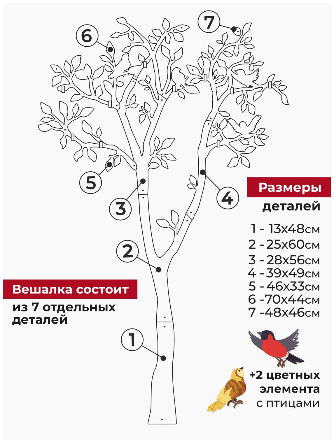 Вешалка настенная с крючками металлическая для прихожей Дерево черная - фотография № 4