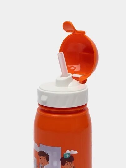 Бутылочка для воды и других напитков с трубочкой 400мл, Оранжевая - фотография № 3
