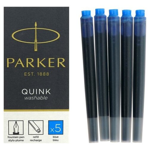 набор картриджей 5шт д перьевой ручки parker cartridge quink черные блистер 1950402 parker 9372602 Набор картриджей для перьевой ручки Parker Cartridge Quink Z11, 5 штук, синие чернила, смываемые