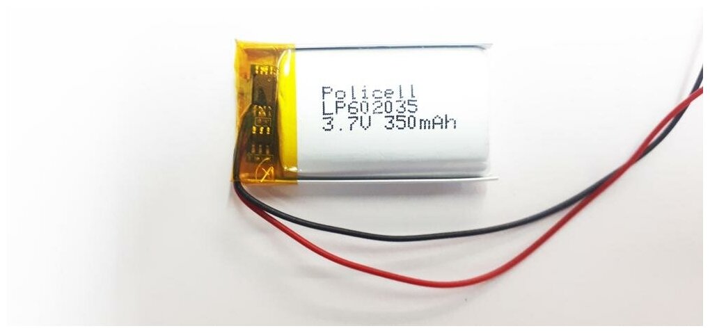 Литий-полимерный аккумулятор Policell Li-Pol 3.7v LP 602035-PCM 350mAh , 1шт.
