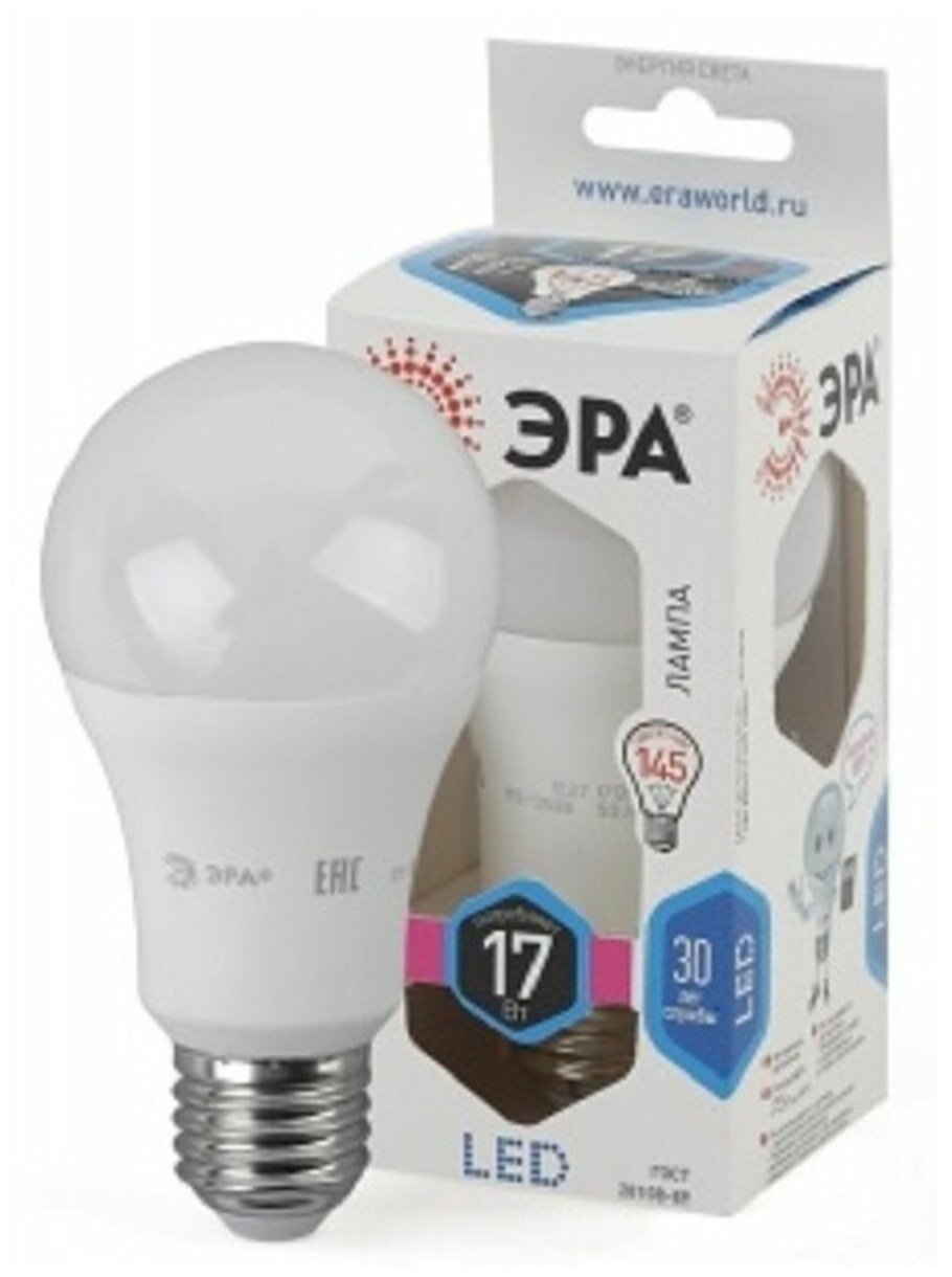 Лампа светодиодная (LED) ЭРА стандарт A60-17w-840-E27 3шт