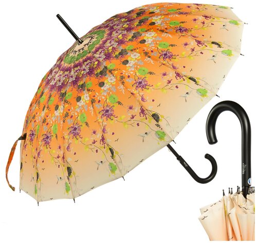 Зонт-трость Jean Paul Gaultier, механика, купол 102 см, 16 спиц, деревянная ручка, система «антиветер», для женщин, мультиколор
