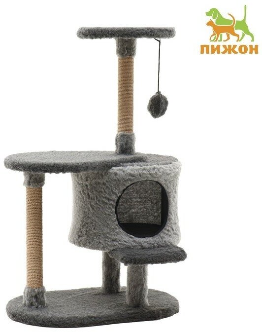 Пижон Комплекс для кошек с когтеточкой, разборный, с площадкой, 56 х 42 х 90 см, серый