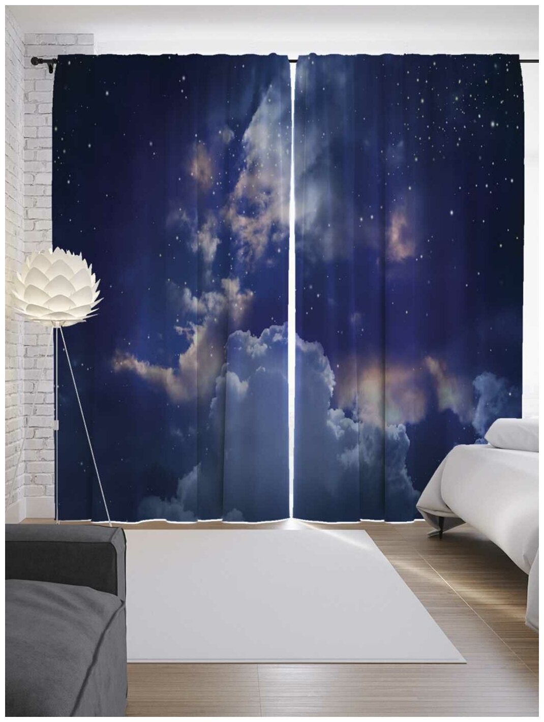 Шторы JoyArty с фотопечатью "Космическая облачность" из сатена, 290х265 см - фотография № 1