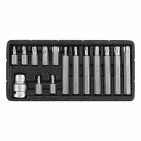 Набор бит 1/2 inch, TORX (с отверстием), 15 пр (L=30 мм, L=75 мм): T20, T25, T30, T40, T45, T50, T55, в метал. боксе, YT0417 TOYA / YATO YT-0417