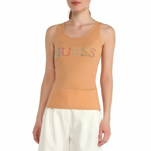 Майка GUESS, размер M, светло-оранжевый sexy hollow out camisole women punk style ribbed knitting crop tops club party wear colorful tank top bandage vest female