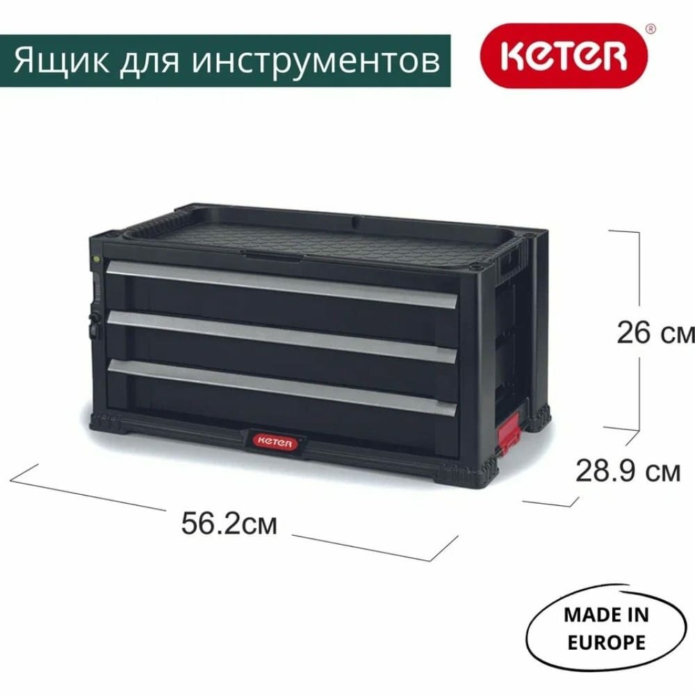 Ящик для инстр. Keter Drawer Tool Chest 3 16.3л 3отд. черный (17199302) - фото №12