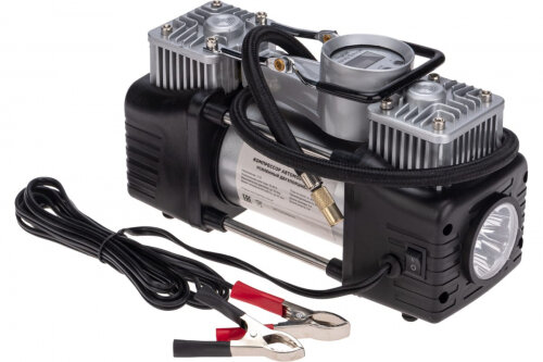 Автомобильный компрессор Rexant усиленный двухпоршневой, 60 л/мин, 10 Атм, со встроенным фонарем, цифровым манометром и автостопом