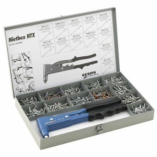 Набор GESIPA Riveting Kit заклепочник NTX + 12 видов заклепок 7540027