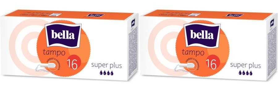 BELLA Тампоны женские гигиенические без аппликатора premium comfort марки tampo bella Super Plus,16 шт/уп, 2 уп
