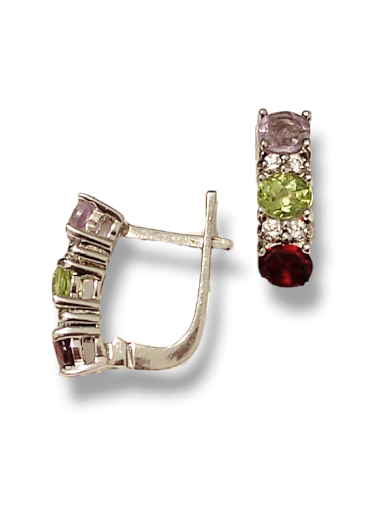 Серьги ЗлатаМира, серебро, 925 проба, гранат, аметист, хризолит, фианит