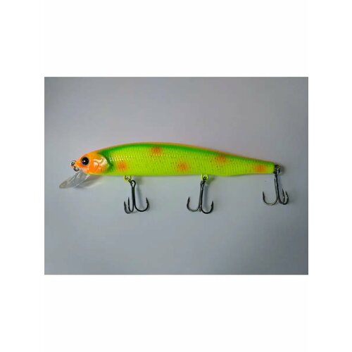 Воблер SHARADO 125F, минноу, жёлто-зелёный, красный, длина 125мм, плавучесть Suspender