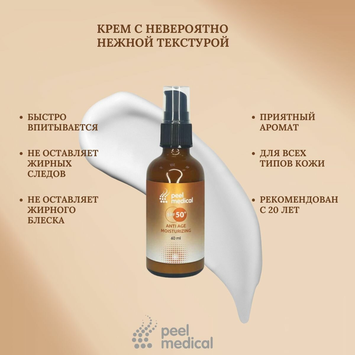 Peel Medical Антивозрастной увлажняющий крем SPF50 для всех типов кожи, 60 мл — фото 1
