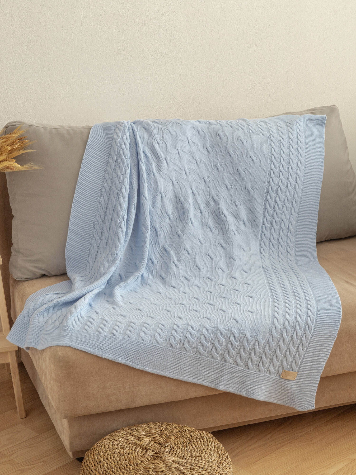 Vieste home Плед 110*130 Косы, wolle Голубой — фото 1